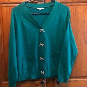 Vila Milano Women's Green pullover sweater with green rhinestone bows  Size L